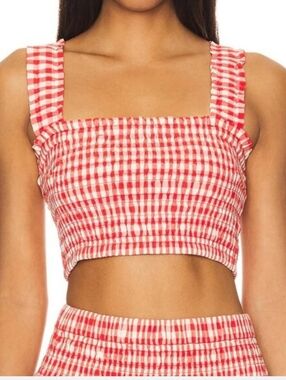NWT RHODE TANYA GINGHAM SMOCKED TUBE STYLE TOP IN SCARELET TOULOUSE GINGHAM XL